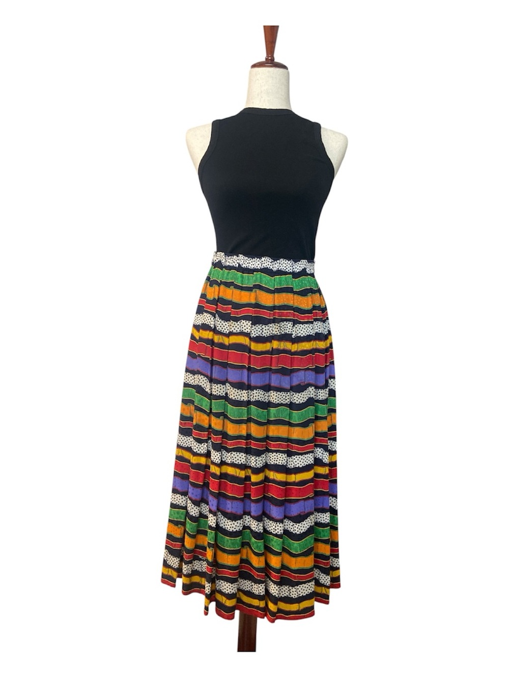 Anne Klein Multicolored Striped Maxi Skirt with Polka Dot Bands EUC S 100% Silk - Picture 2 of 12